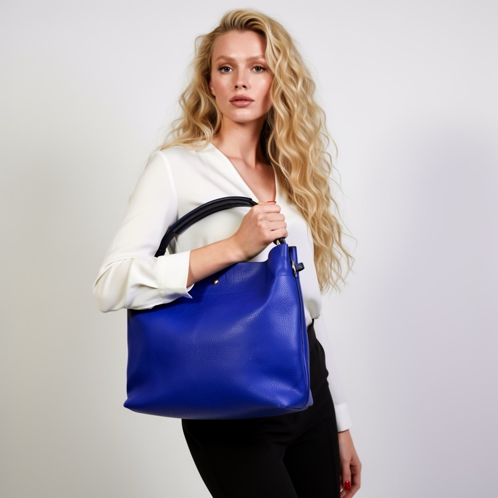 BLUE FAUX LEATHER HOBO SHOULDER BAG - Picture 10 of 10